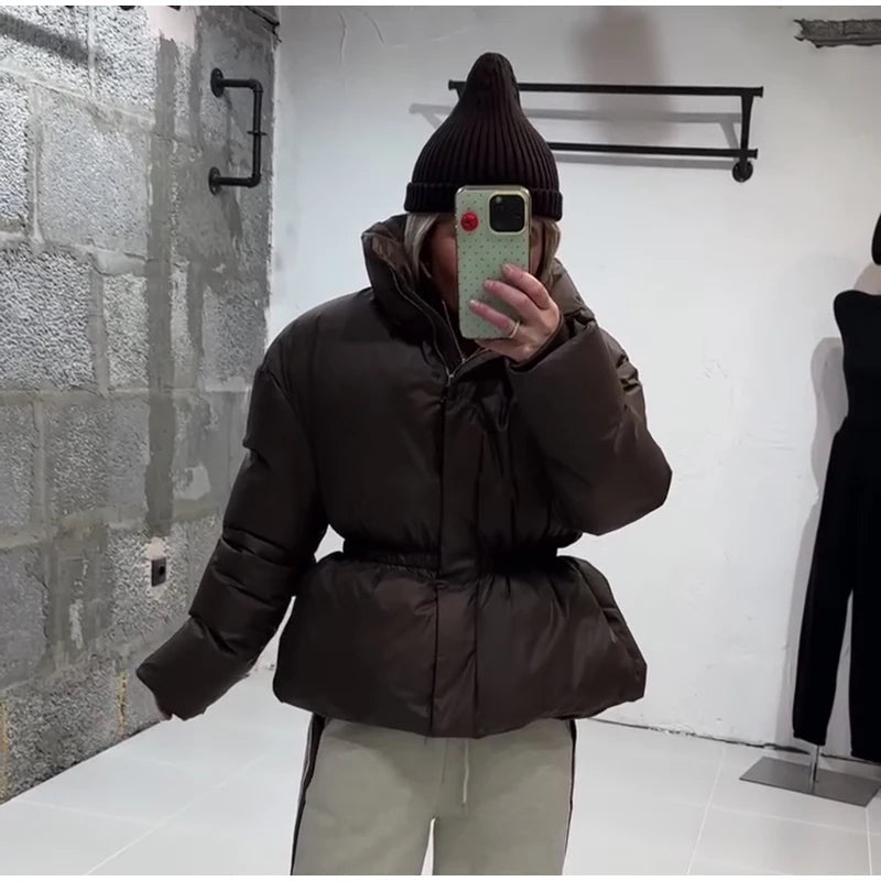 Warm Loose Fit Zipper Jacket With Stand Collar for Women