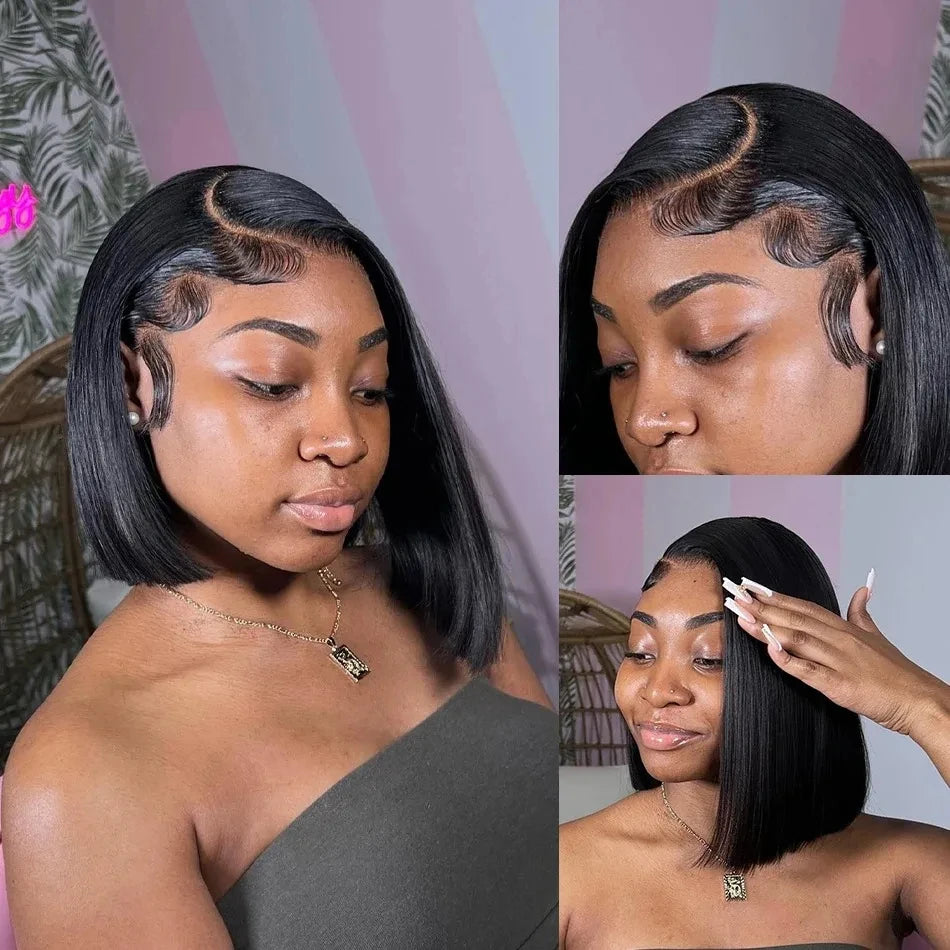 13x4 Bone Straight Bob Wig Lace Front Human Hair Wigs 4x4 Short Bob Wig Lace Frontal Wig 100% Human Hair 200% Density 12 14 Inch