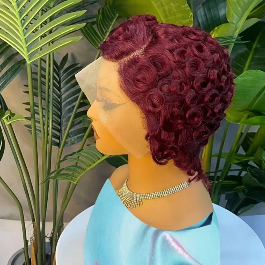 Curly Pixie Cut 13x4 Lace Front Short 6 Inch Layered Wig for Women