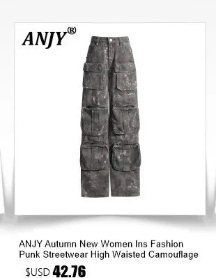 ANJY Autumn Women American Style Vintage High-End Chain Design Slimming Straight Jeans Ins Trend Versatile Wide-Leg Pants A10635
