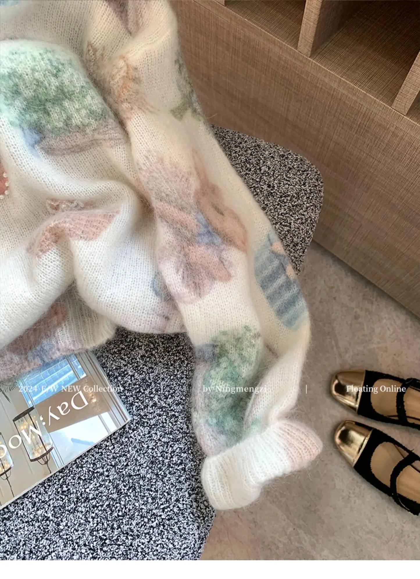 Rabbit Print Beaded Knit Sweater