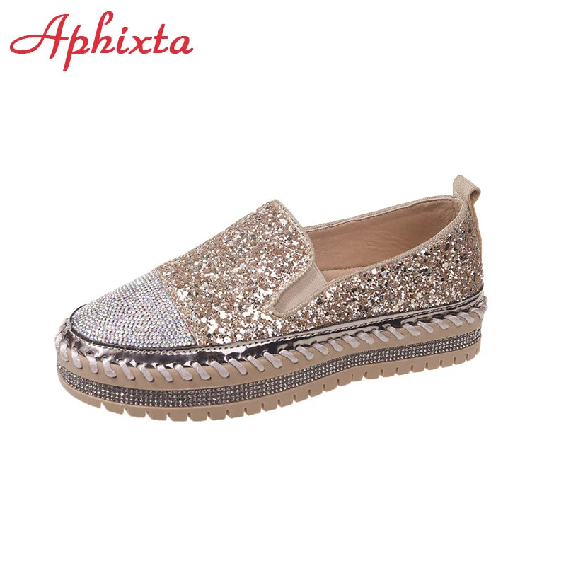 Soft Faux Leather Sequined Platform Loafers For Women