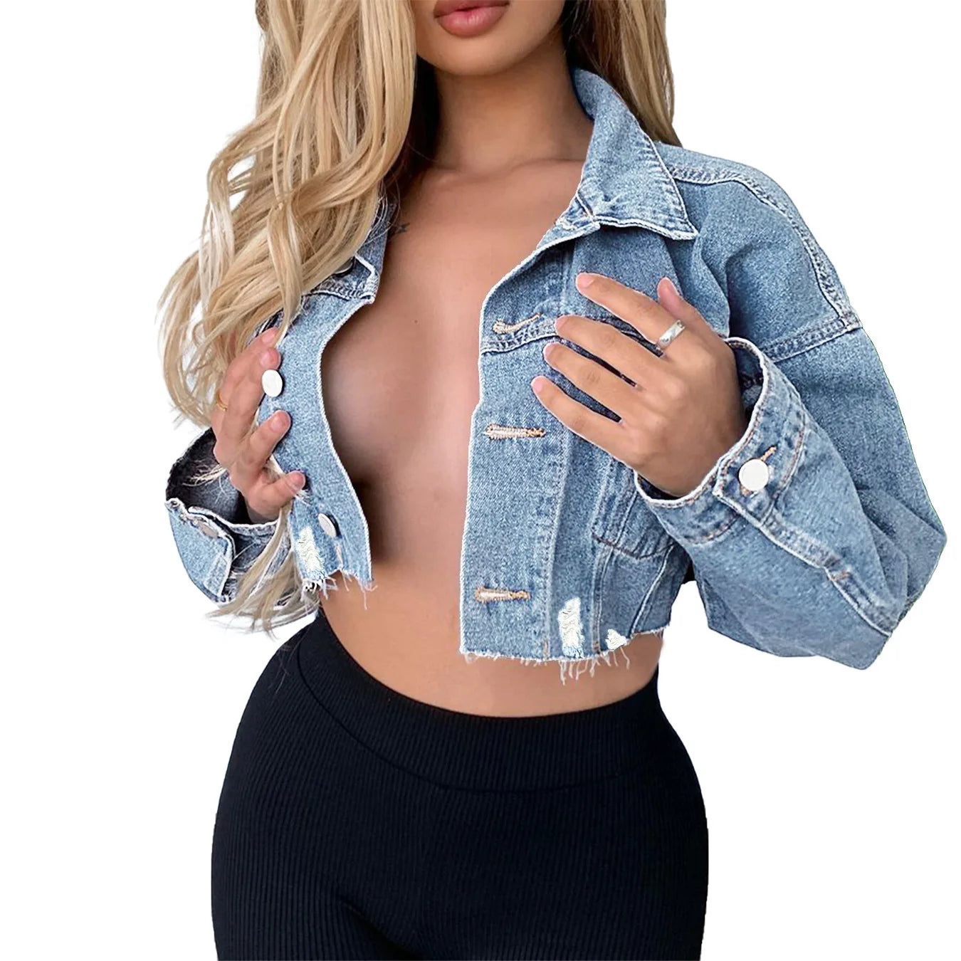2024 Broken Holes Short Denim Jacket Women Single-breasted Cardigan Outerwear Fashion Streetwear Female Autumn Lapel Coat New