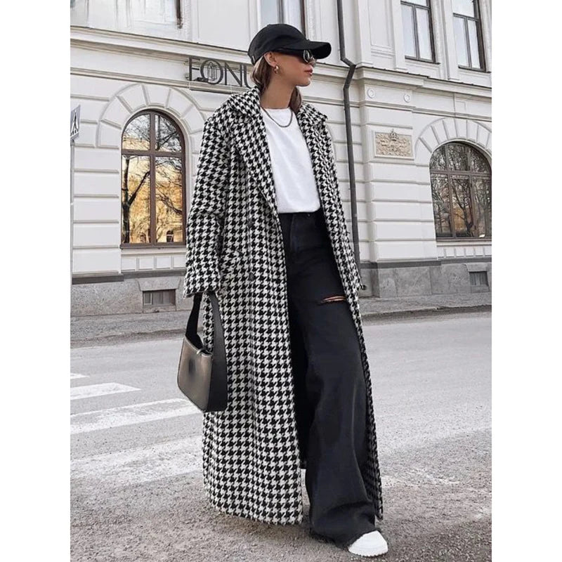 Classic Houndstooth Women's Blazer Luxury Custom Double Breasted Notch Lapel Jacket 1 Piece Elegant Female Clothing Outerwear