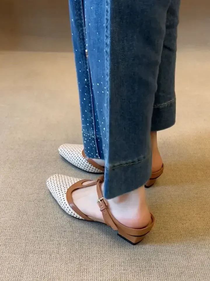 Square Toe Mid Heel Open Back Mules