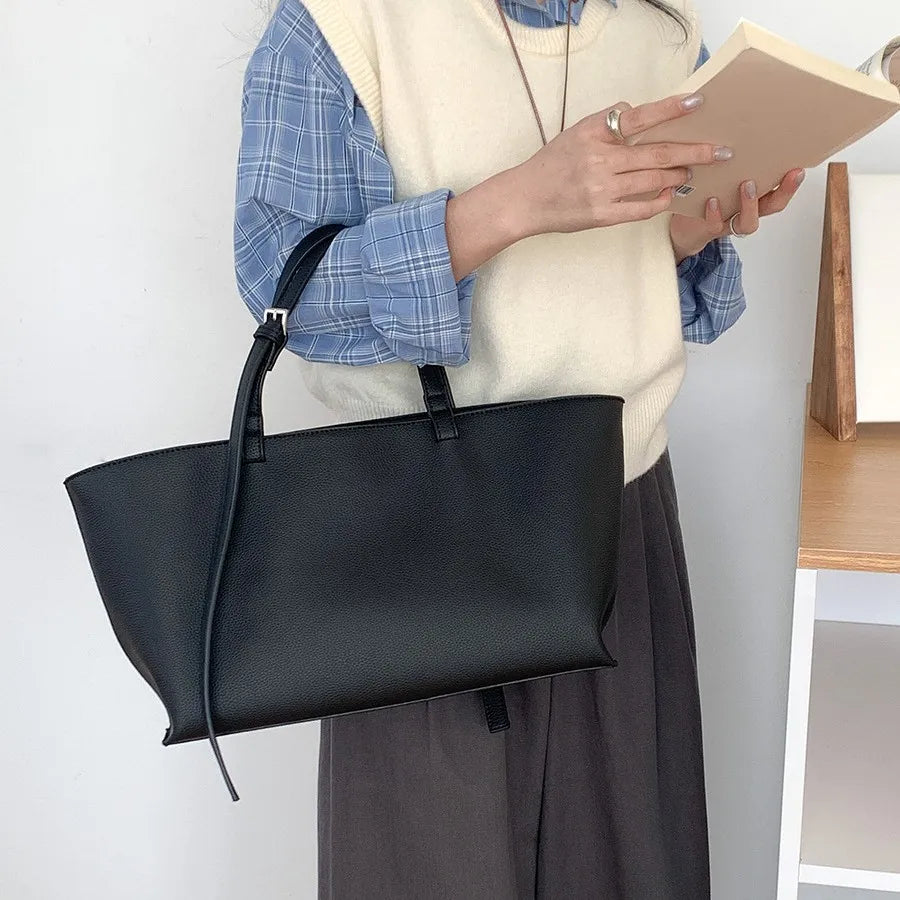 Large Capacity PU Leather Casual Soft Tote Bag for Women
