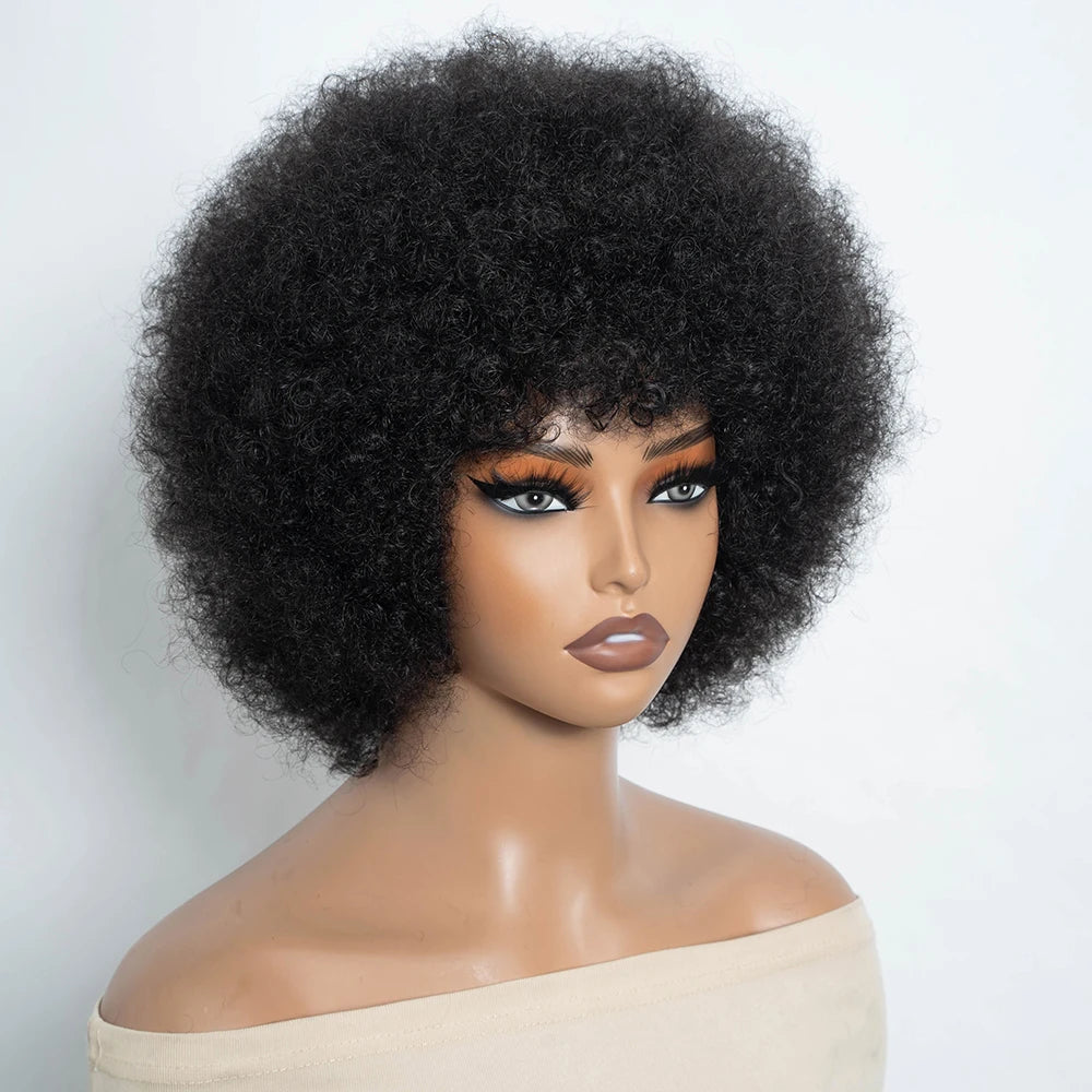 Natural Short Curly Remy Human Hair Bob Wig for Women