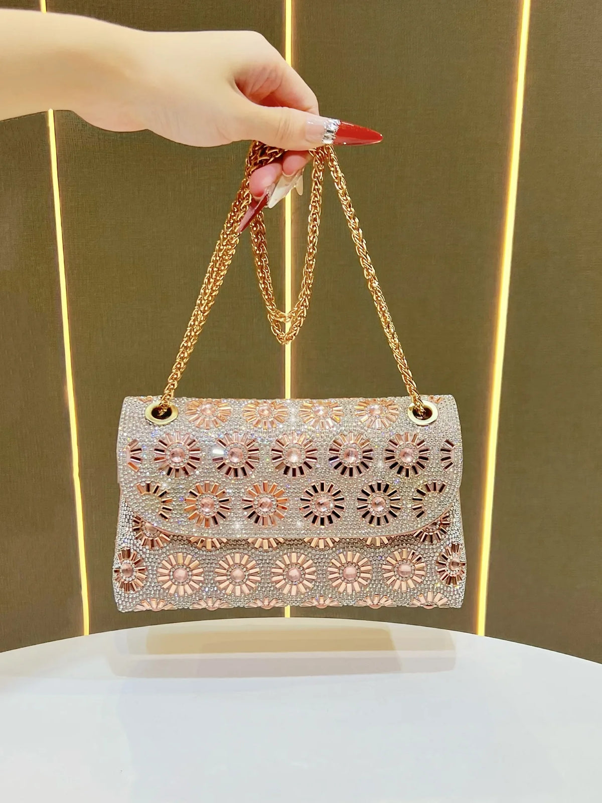 Full Rhinestone Square Shoulder Messenger Bag for Women