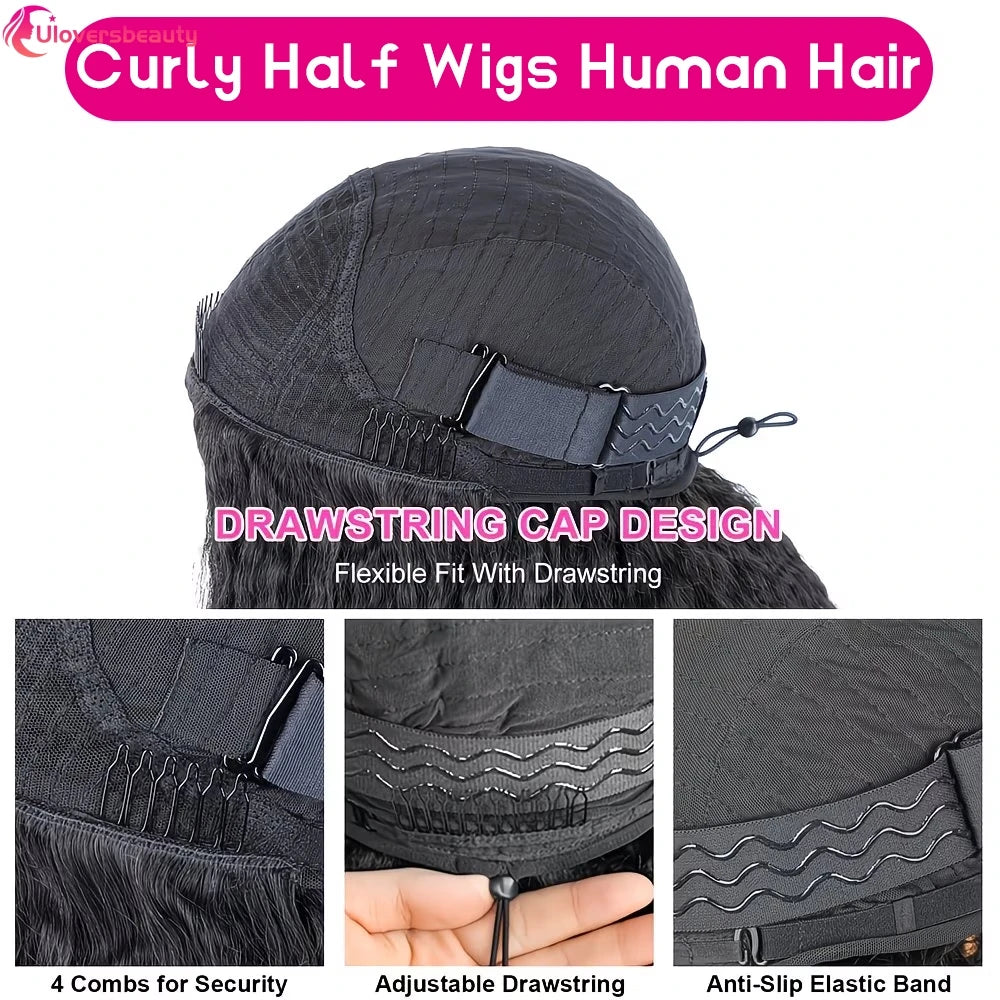 Curly Human Hair Half Wig With Glueless Cap for Women