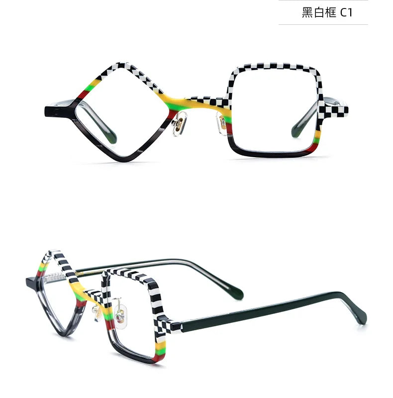 Frosted Patchwork Square Acetate Eyeglass Frames for Women