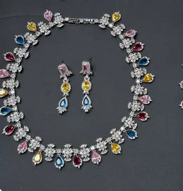 Colorful Zircon Earring and Necklace Jewelry Set for Women