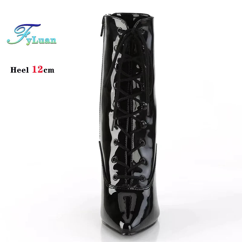 Stylish Matte Black High Heel Platform Ankle Boots for Women