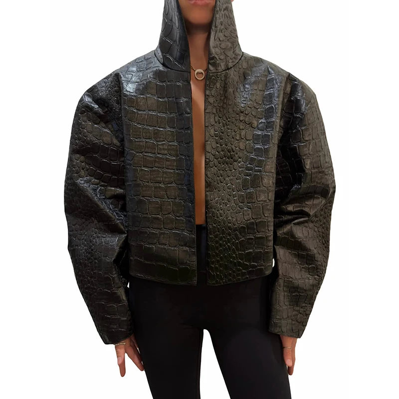 Slim Fit Single Breasted Faux Leather Jacket for Women