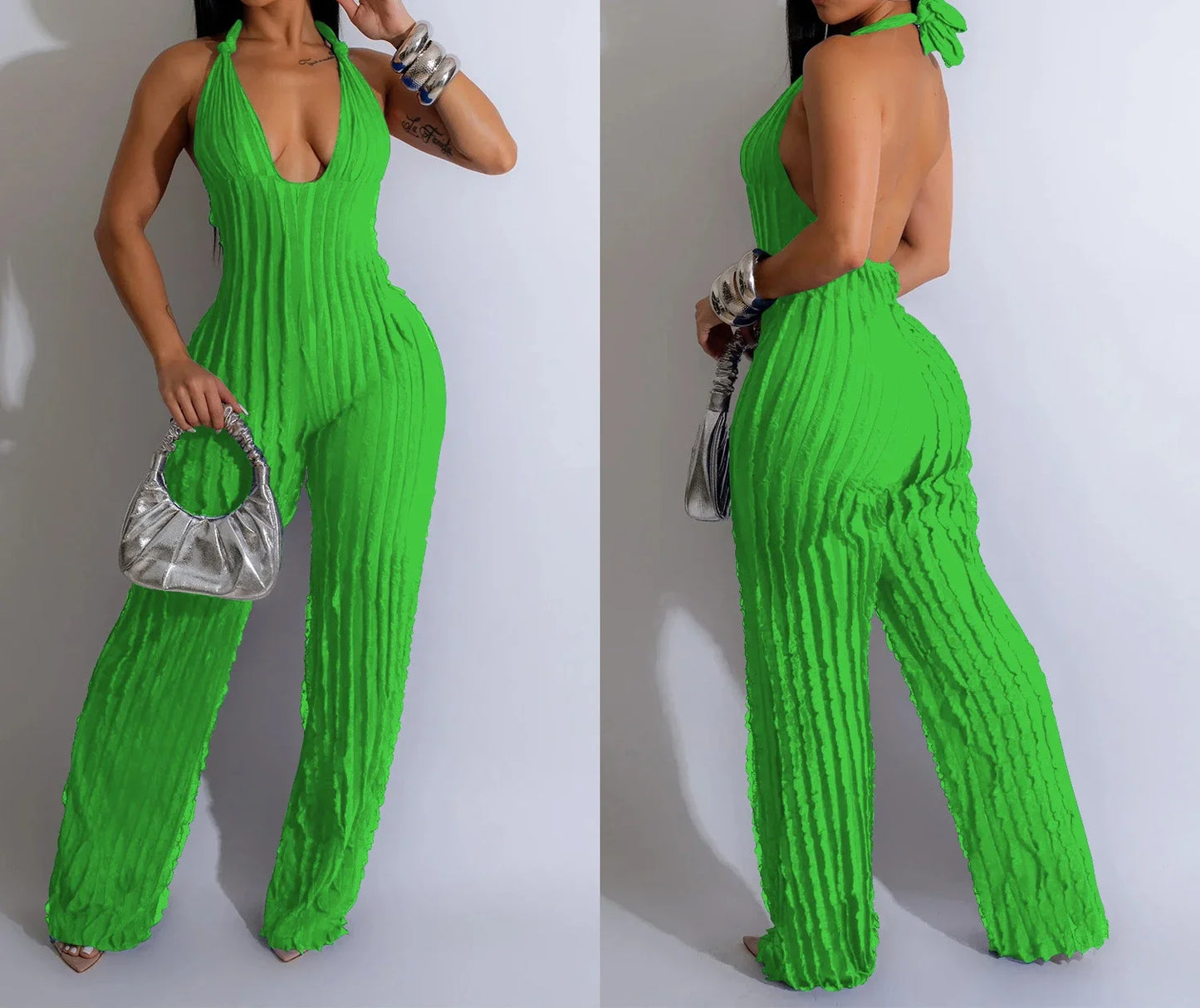 Elegant Jumpsuit for Women Streetwear Fashion Solid Backless Deep V-neck Sleeveless Conjoined Body Pants Y2k Summer 2025 New