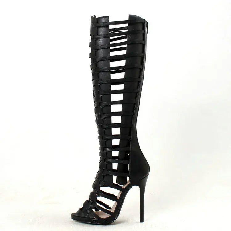 High Heel Metal Buckle Gladiator Knee Boots For Women