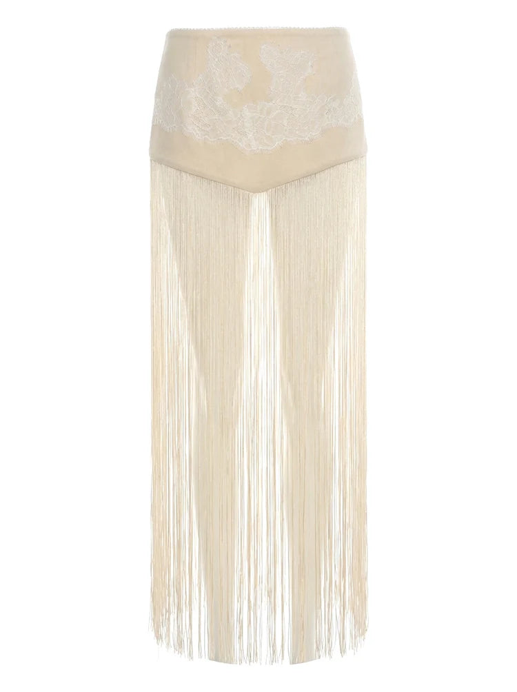 Backless Tassel Halter Patchwork Skirt Two Piece Set for Women