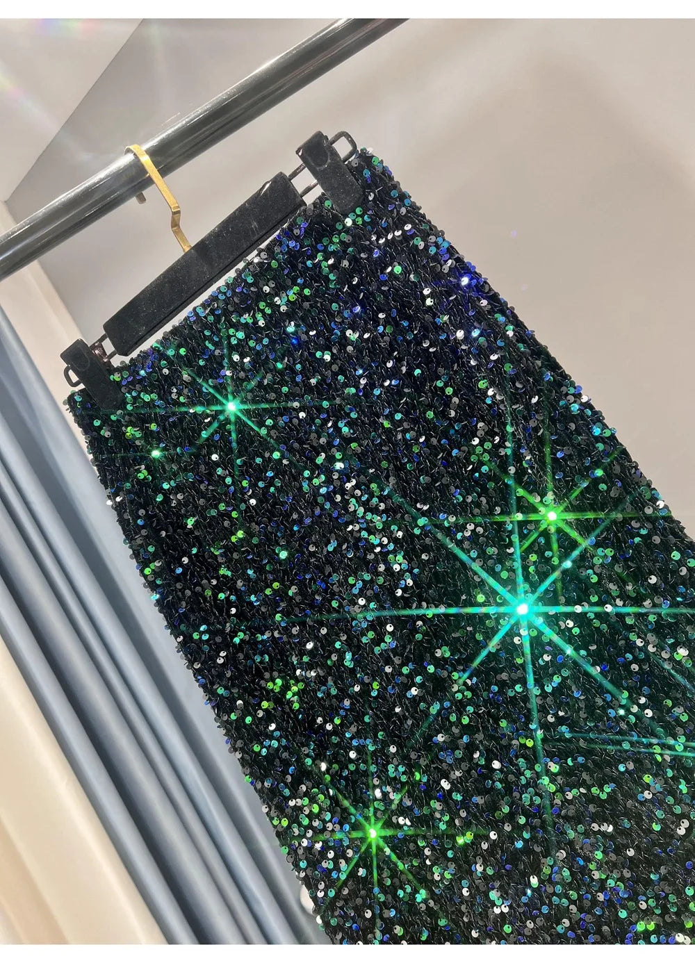 Blingbling New Autumn Winter All-match Mid-long Bodycon Skirt Colorful Sequins Elastic High Waist Slimming Lady Pencil Skirts