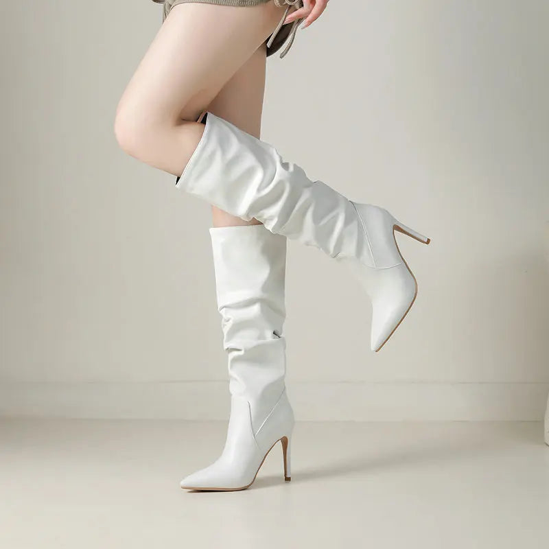 Pleated Stiletto Pointed Toe Boots