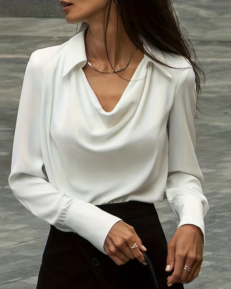 Spring Solid V Neck Long Sleeve Casual Shirt Pullover Top