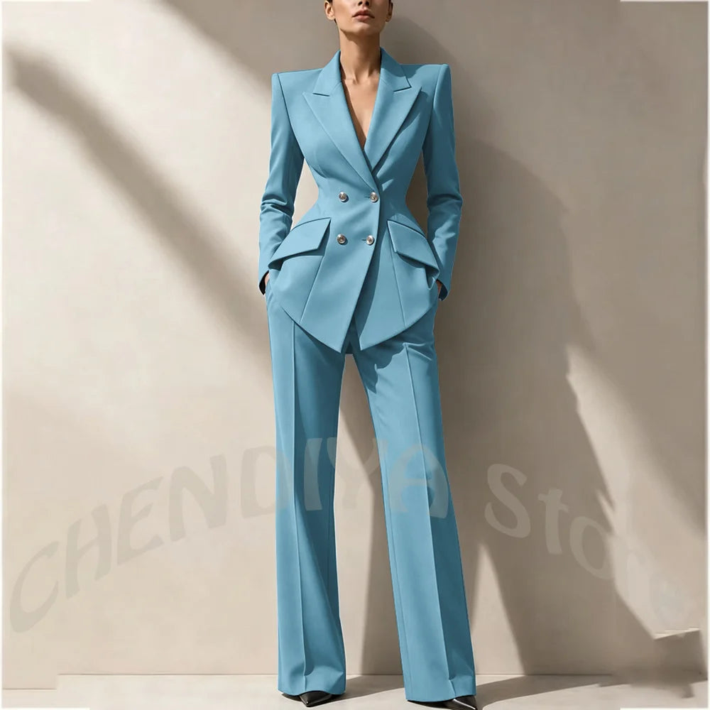 New Arrival Women's Two Piece Suit Peak Lapel Slim Fitted Classic Double Breasted Wedding Guest Evening Gala Party Female Set