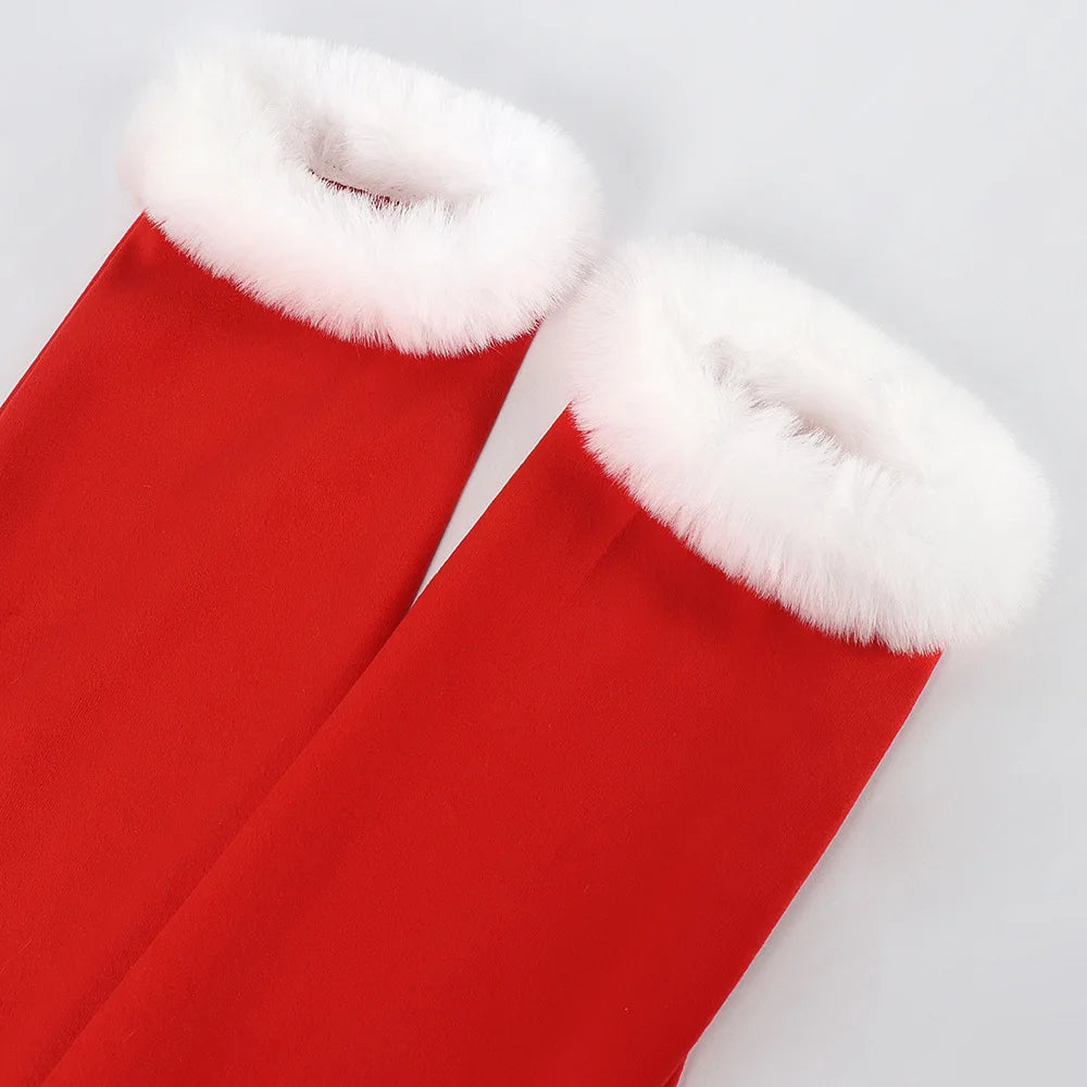 Long Sleeve Red Christmas Santa With Belt Dress for Women