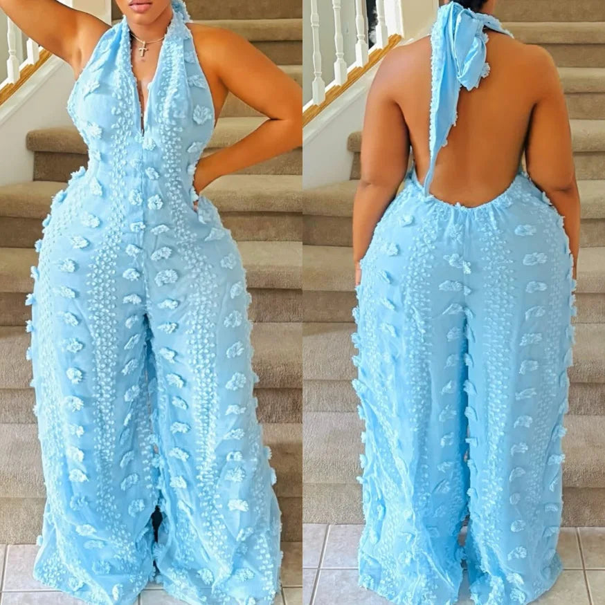 Sleeveless Backless V Neck Wide Leg Jumpsuit for Women