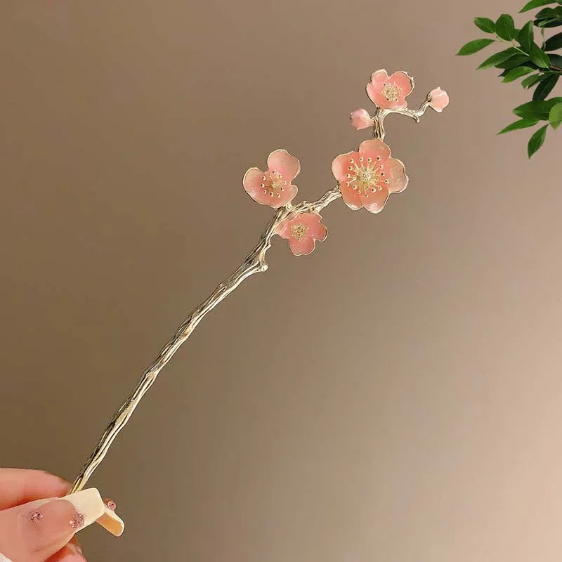 Floral Crystal Tassel Hair Sticks