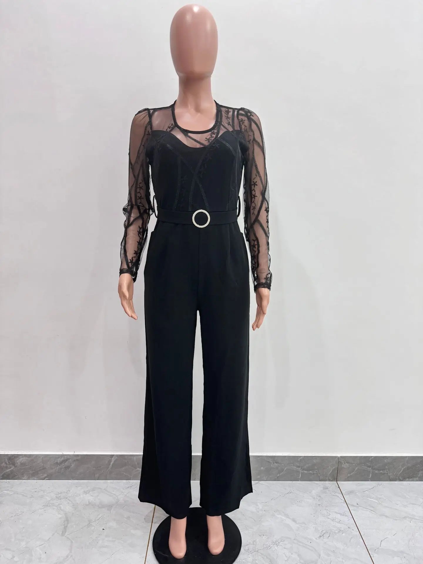 Elegant Patchwork Wide Leg O-neck Jumpsuit for Women