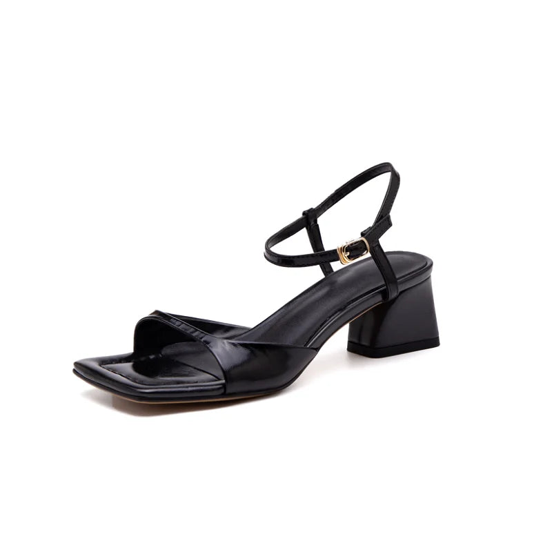 Summer Narrow Band Elegant Square Heel Sandals for Women