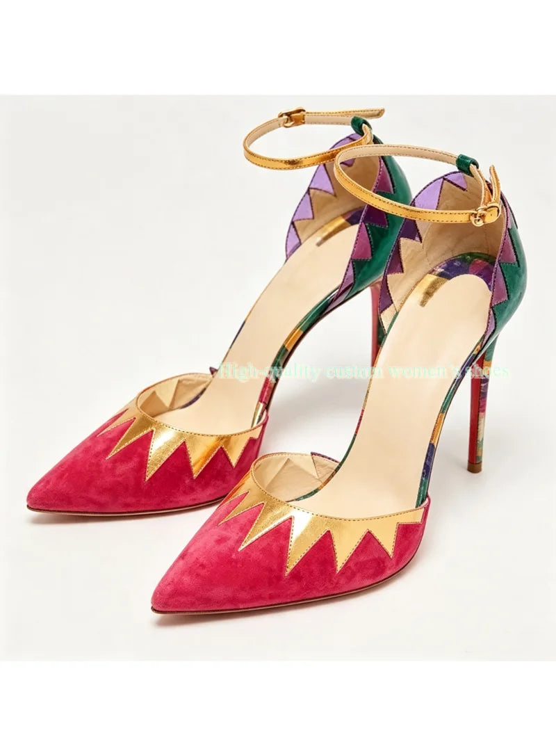 Rainbow Velvet Pointed Toe Stiletto Sandals For Women