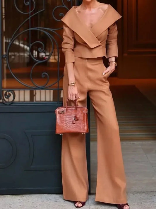 Sleeveless V Neck Two Piece Pants Set