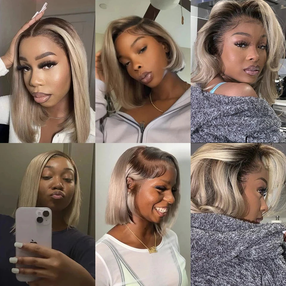 Ombre Blonde Wavy Bob Human Hair Wig