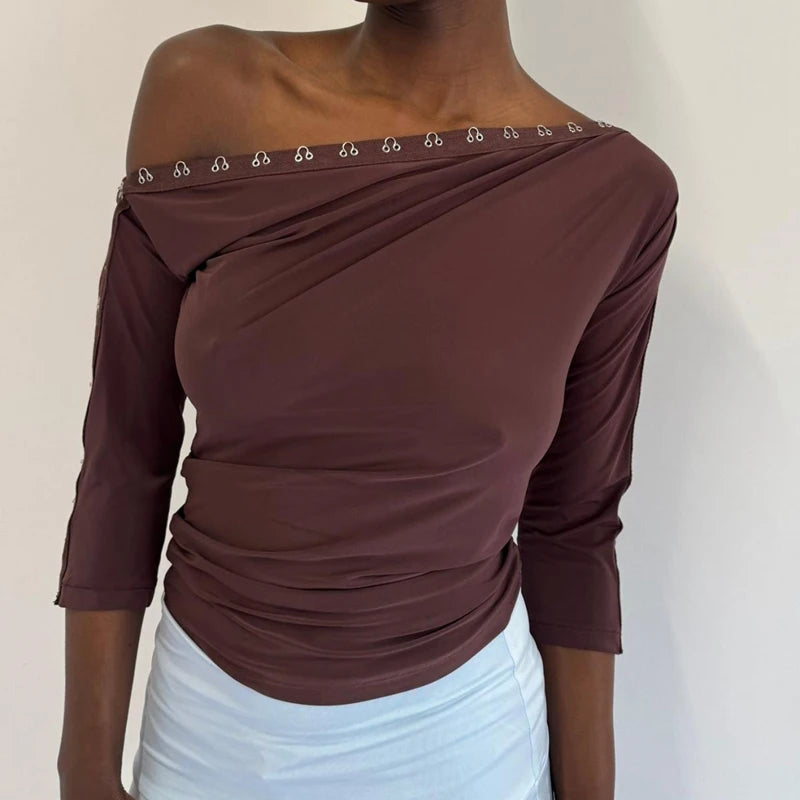 Ruched Off-Shoulder Cami Top With Hook-And-Eye Trim For Women