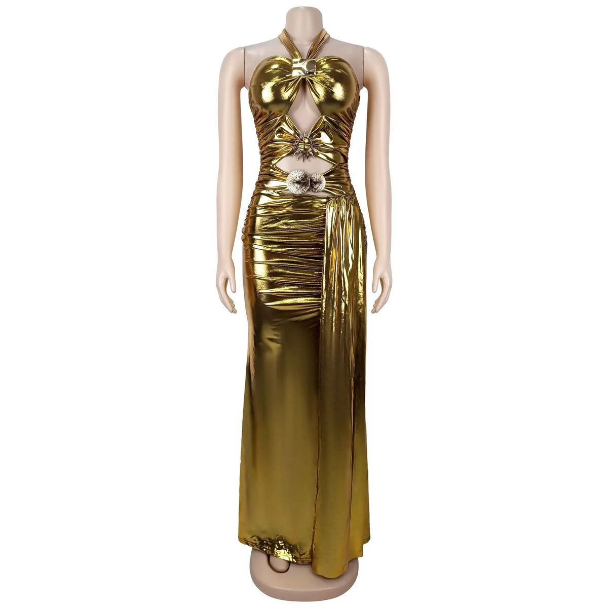 Sleeveless Halter Backless Slit Bodycon Maxi Dress for Women