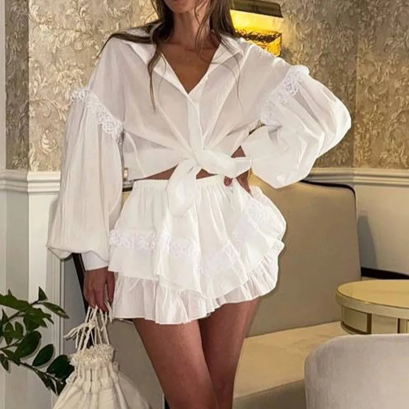 Collared Top and Wide Leg Shorts Set