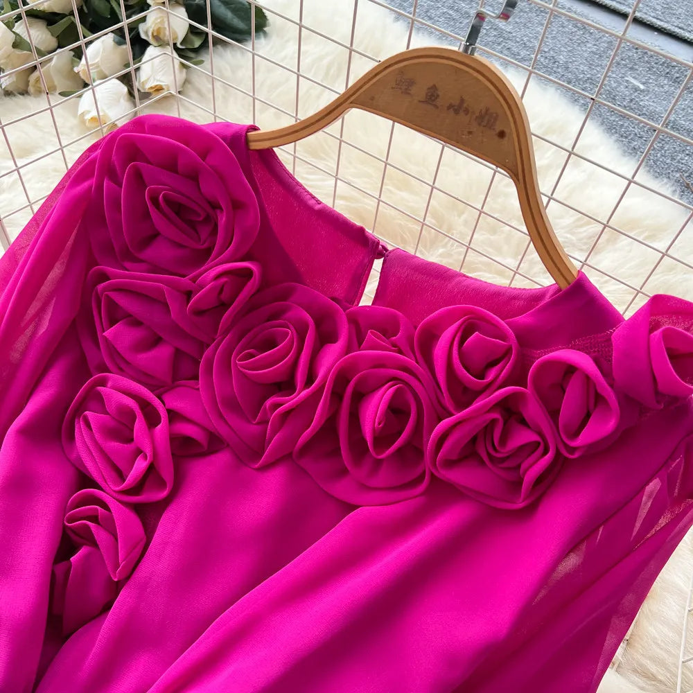 Floral Lace V Neck Long Sleeve A Line Midi Dress for Women