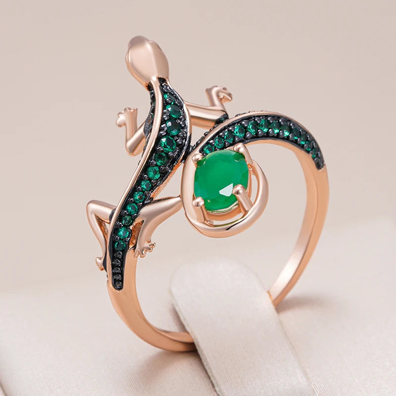 Green Zircon Lizard Cocktail Ring