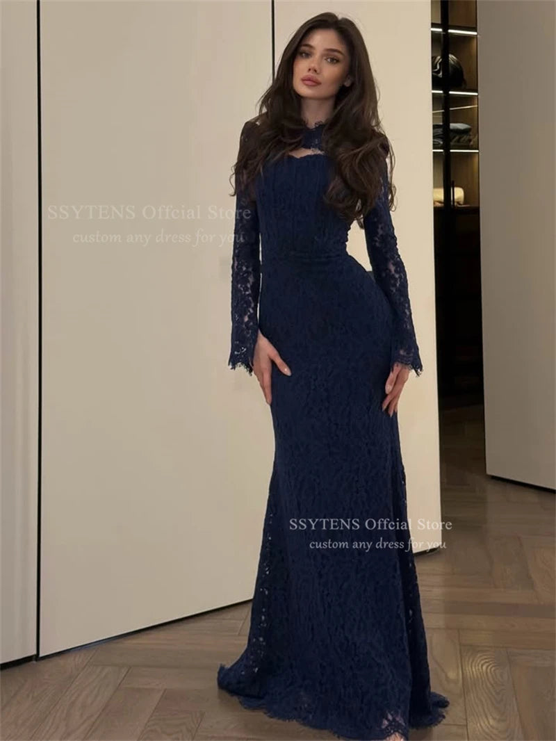Elegant Yellow Mermaid Lace Evening Dress for Women