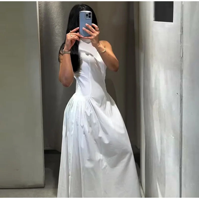 Casual Lace Up Sleeveless Floor-Length Dress for Women