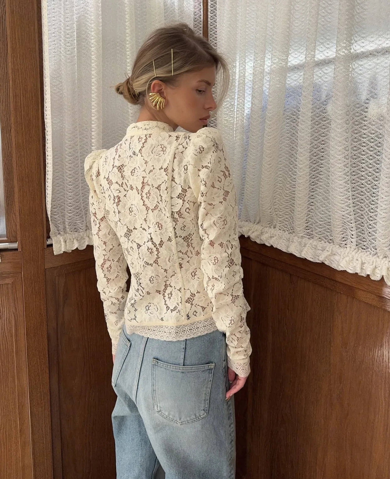 Lace See Through Hollow Out Blouse