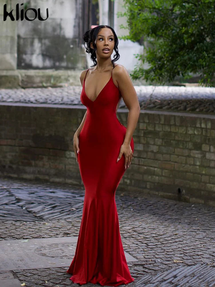 Shiny Spaghetti Strap Backless Ruched Maxi Dress for Women