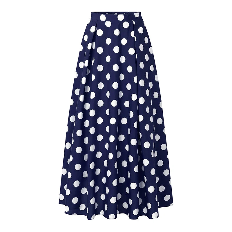 Polka Dot Pleated Maxi Skirt