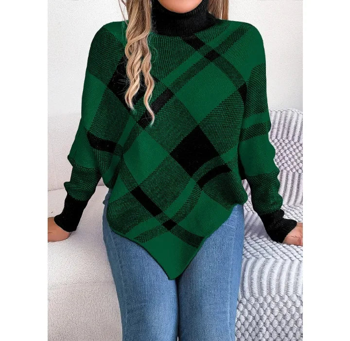 Casual Christmas Sweater Women Clothing Color Contrasting Checkered High Collar Long Sleeve Hooded Tops Y2k 2024 Autumn/Winter