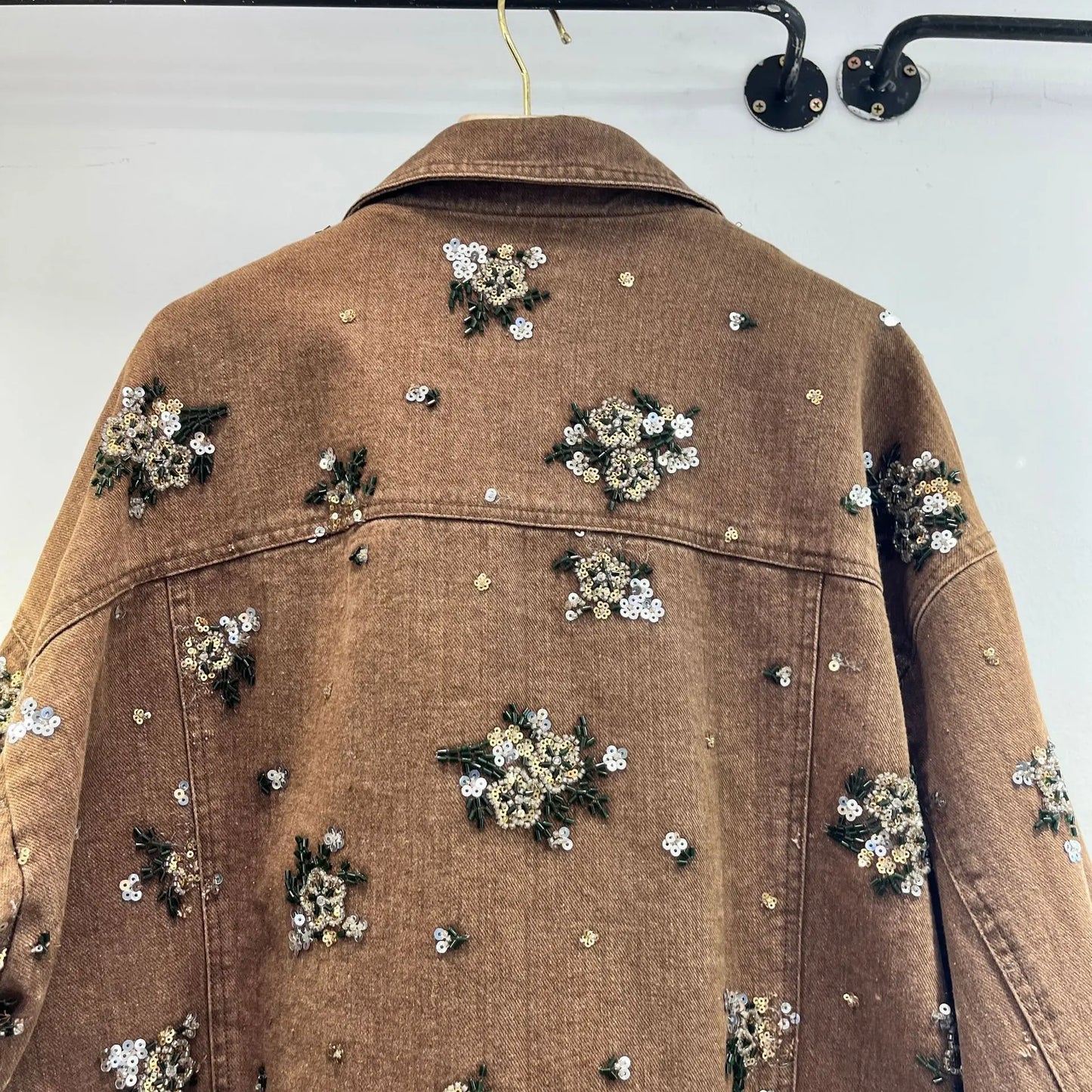 Distressed Denim Jacket With Rhinestone Embellishments For Women