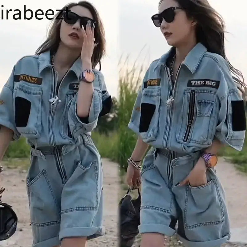 Oversized Embroidered Polo Collar Jumpsuit For Women