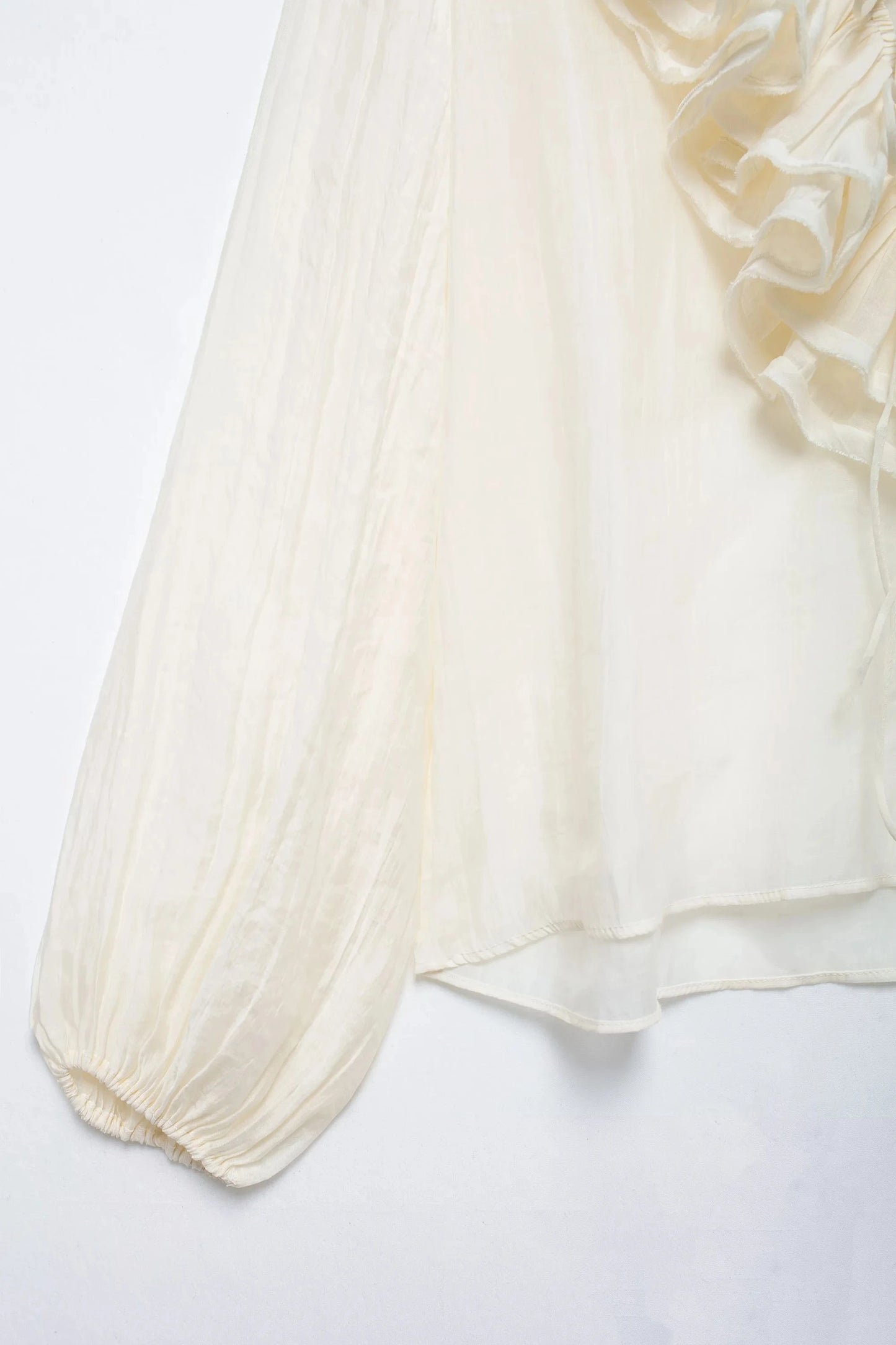 Elegant Retro V Neck Ruffle Trim Long Sleeve Top for Women