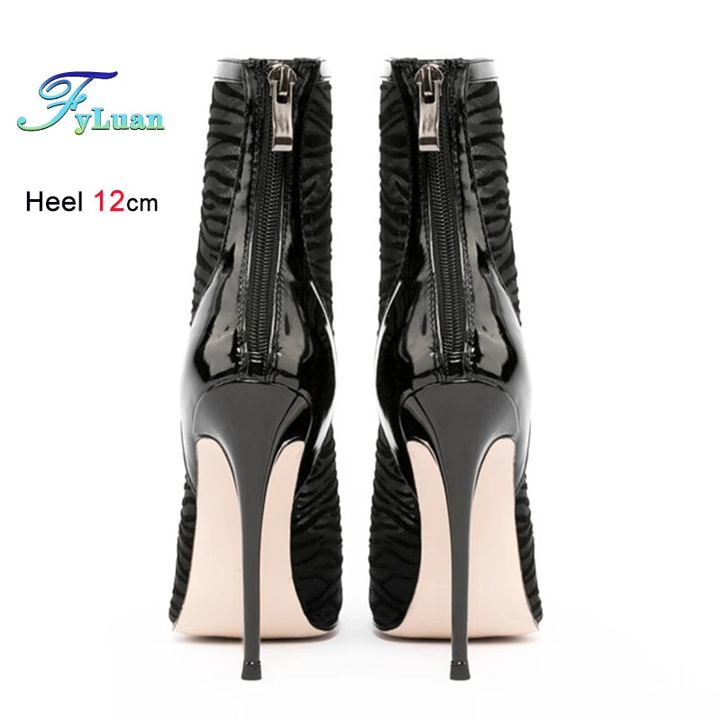 Elegant Black Mesh Stiletto Ankle Boots With Pointy Toe Rear Zipper For Women