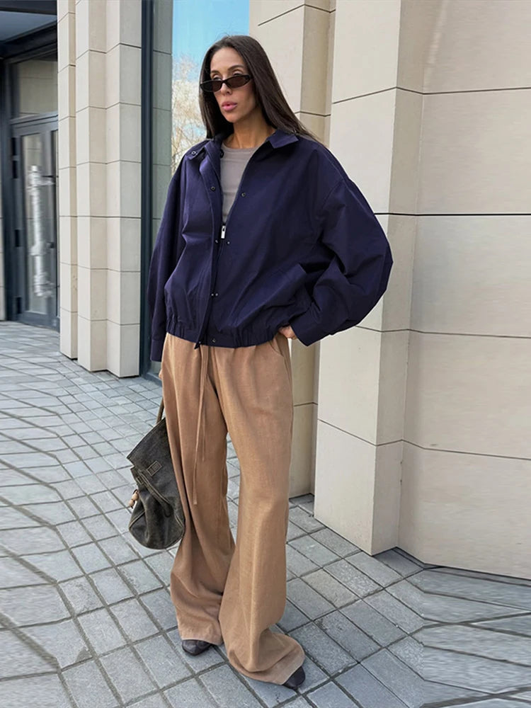 Elegant Stand Collar Single Breasted Jacket for Women