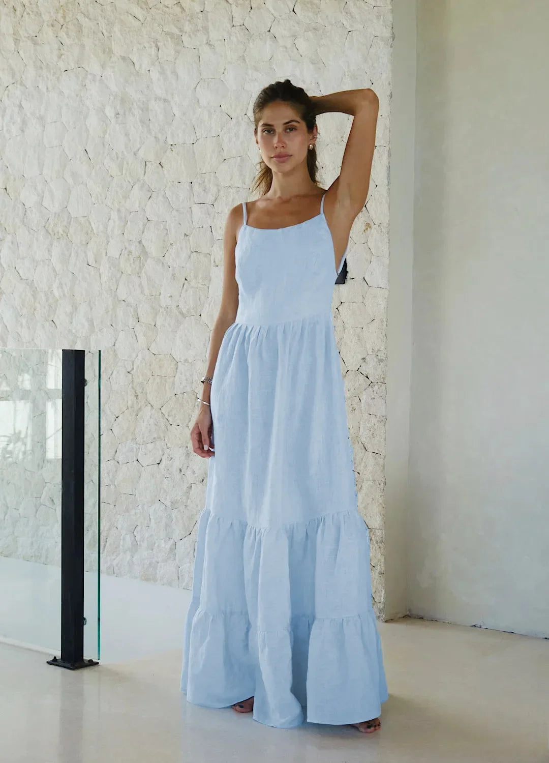 Loose Backless A Line Cotton Beach Maxi Dress for Women