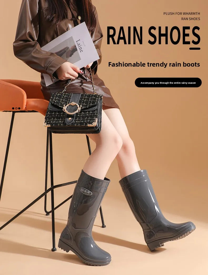 Bright Green Knee High Rain Boots With Antislip Sole for Women